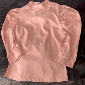 SHEIN Keyhole Back Pearl Sleeved Blouse